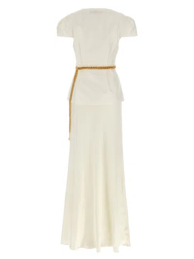 Self-portrait Chain Belt Maxi Dress In Neutral