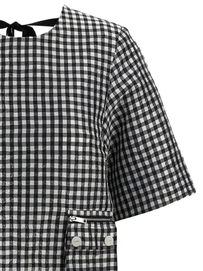 Ganni Black & White Crinkled Check Mini Dress