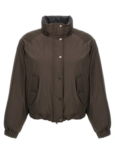Brunello Cucinelli Cropped Down Jacket Casual Jackets And Parka Brown In Brown