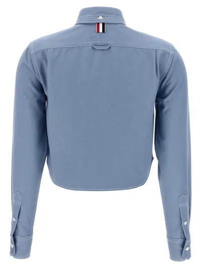 Thom Browne Cropped Denim Shirt With Contrast Stitching In Blue