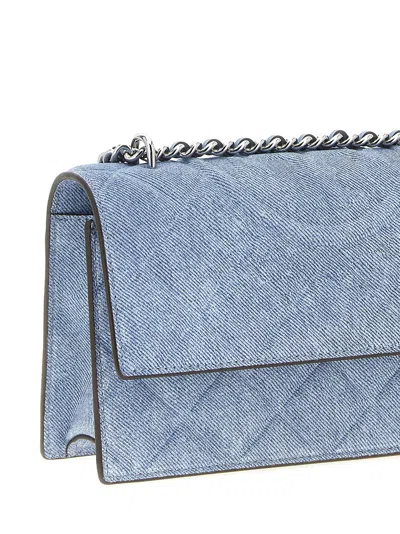 Tory Burch Fleming Denim Small Convertible Shoulder Bag In Blue