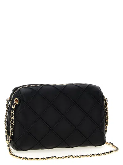 Tory Burch Fleming Black Diamond Quilted Shoulder Bag With Chain-link Shoulder Strap In Leather Woman