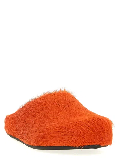 Marni Men Fussbett Sabot Hairy Mules In Orange