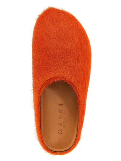 Marni Men Fussbett Sabot Hairy Mules In Orange
