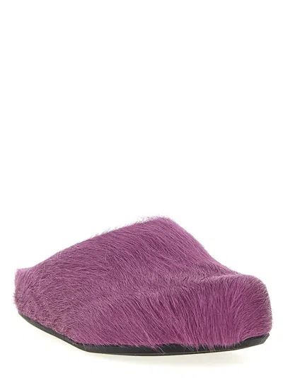 Marni Ponyskin Flat Mules In Purple