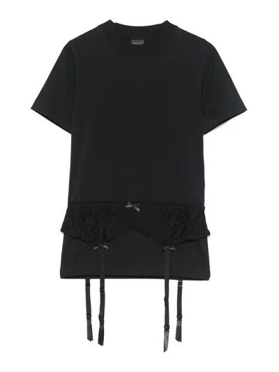 Balenciaga Women Black Crewneck T-shirt With Underwear Detail On The Waist In Cotton Woman In Black