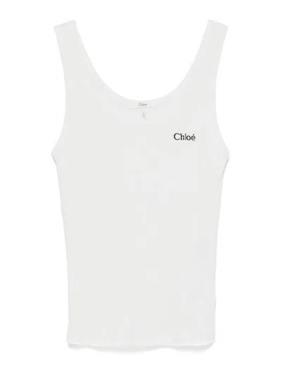 Chloé Logo Ribbed Cotton Jersey Tank Top In White