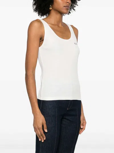 Chloé Logo Ribbed Cotton Jersey Tank Top In White