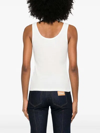 Chloé Logo Ribbed Cotton Jersey Tank Top In White