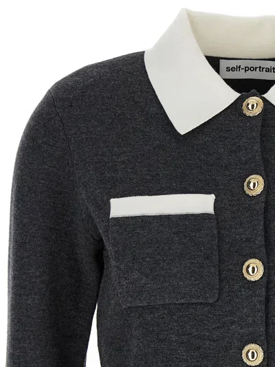 Self-portrait Grey Contrast Collar Sweaters And Cardigans Gray