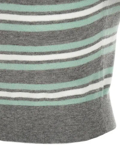 Self-portrait Grey Striped Crystal Trim Knit Sweaters And Cardigans Gray In Gray
