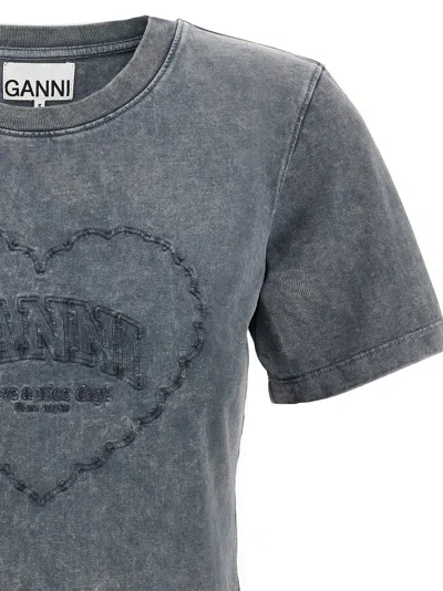 Ganni Cotton T-shirt Featuring Heart Embroidery