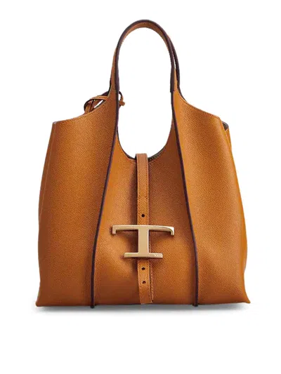 Tod's Mini T Timeless Leather Bag In Brown