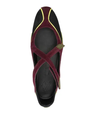 Attico Nomad Bordeaux Ballet Shoes With Criss-crossed Straps And Mesh Panels In Tech Fabric And Suede Woman In Burgundy