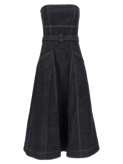 Self-portrait Denim Bandeau Midi Dress In Black