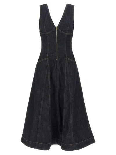 Self-portrait V-neck Denim Midi Dresses In Blue