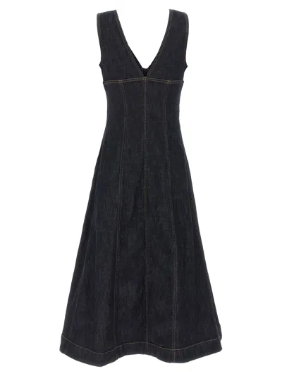 Self-portrait V-neck Denim Midi Dresses In Blue