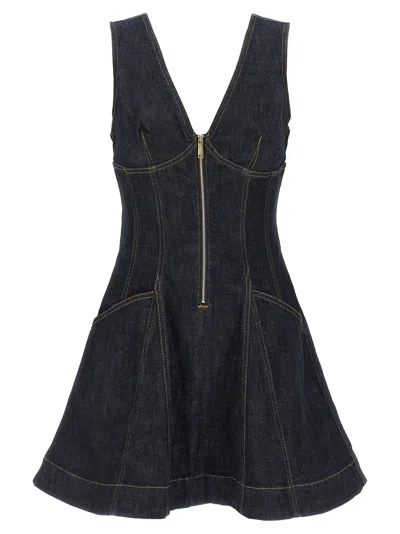 Self-portrait Navy Blue Dress With Bustier Neckline And Zip Detail