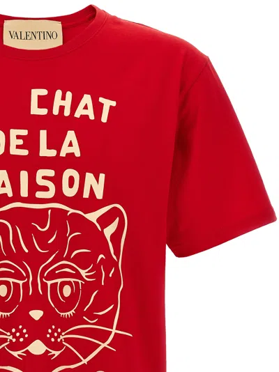 Valentino Garavani T-shirt With Le Chat De La Maison Print In Red