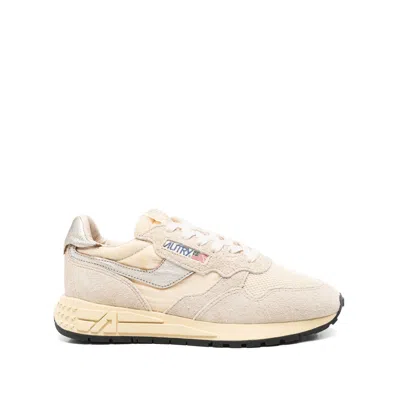 Autry Reelwind Low Sneakers In Nylon Suede And Leather Color Ecru And Platinum Shoes In Neutral