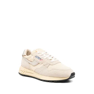 Autry Reelwind Low Sneakers In Nylon Suede And Leather Color Ecru And Platinum Shoes In Neutral