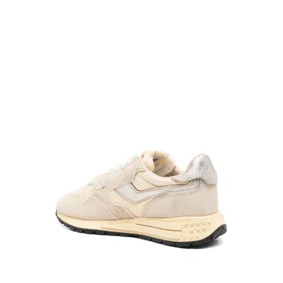 Autry Reelwind Low Sneakers In Nylon Suede And Leather Color Ecru And Platinum Shoes In Neutral