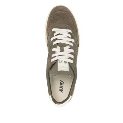 Autry Low-top Suede Sneakers With Rubber Sole And Lace-up Closure In Green