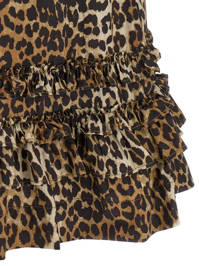 Ganni Brown Leopard Cotton Poplin Mini Dress