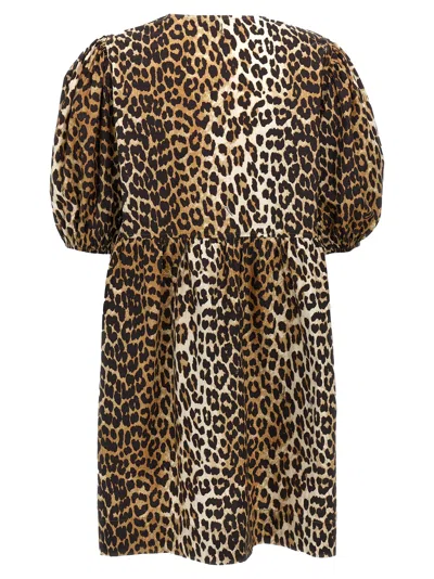 Ganni Printed Tie String Poplin Mini Dress