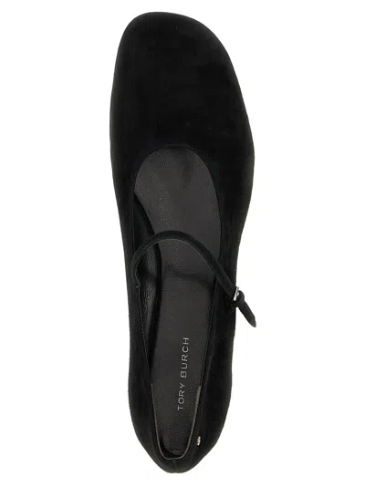 Tory Burch Suede Leather Mary Jane Ballerinas In Black