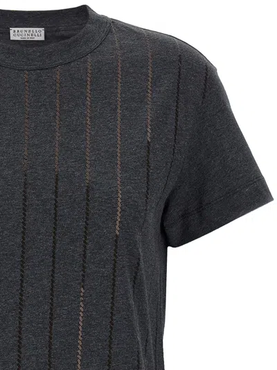 Brunello Cucinelli Striped Sequin Cotton Jersey Short-sleeve T-shirt