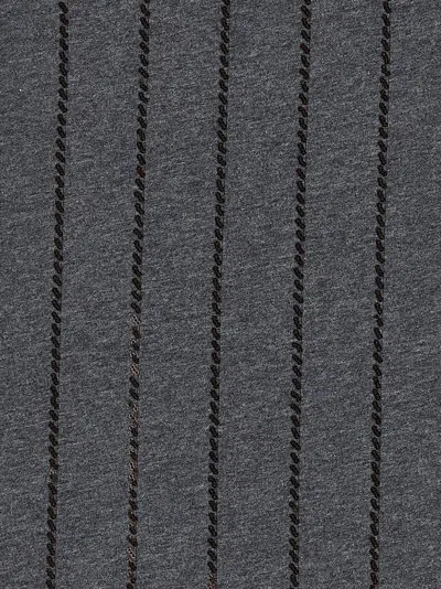 Brunello Cucinelli Sequin High Neck Sleeveless Top With Vertical Stripes In Black
