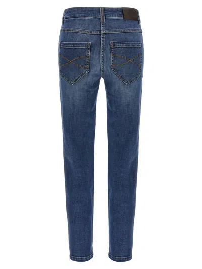 Brunello Cucinelli Embellished Skinny Cotton Jeans With Contrast Stitching