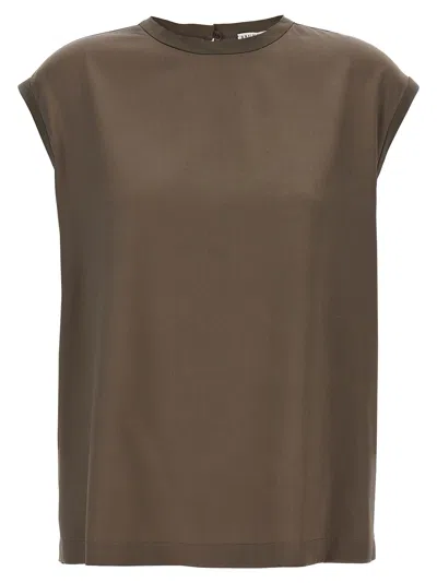 Brunello Cucinelli Silk Crewneck Blouse With Back Button Closure