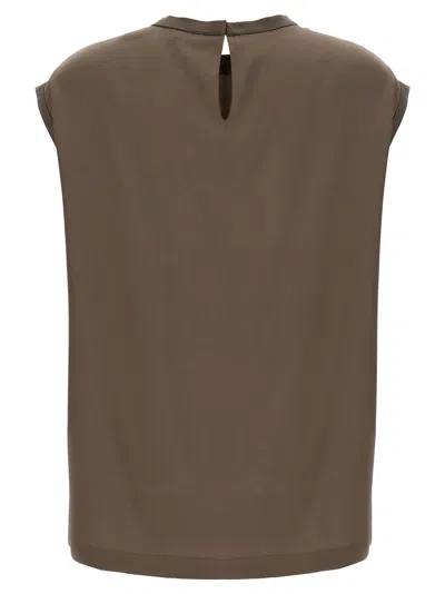 Brunello Cucinelli Silk Crewneck Blouse With Back Button Closure