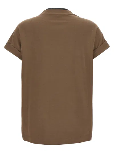 Brunello Cucinelli Rolled Cuffs V-neck Short Sleeve Top In Burgundy