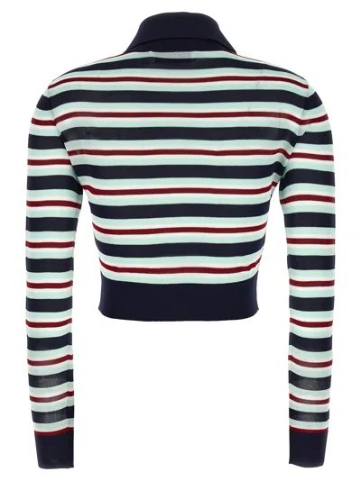 Self-portrait Navy Striped Viscose Knit Sweaters And Cardigans Multicolor In Multi