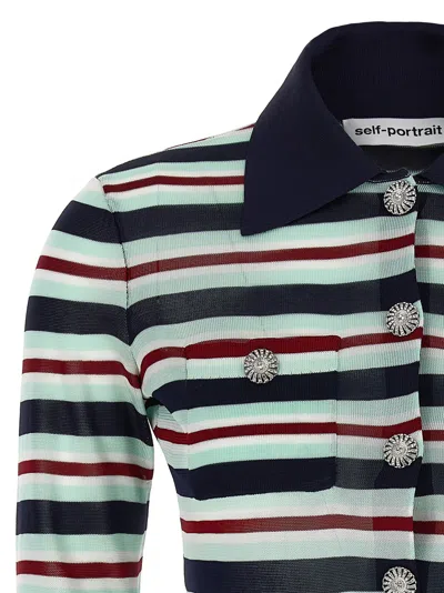 Self-portrait Navy Striped Viscose Knit Sweaters And Cardigans Multicolor In Multi