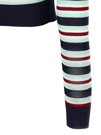 Self-portrait Navy Striped Viscose Knit Sweaters And Cardigans Multicolor In Multi