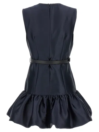 Self-portrait Crew Neck Taffeta Mini Dress With Ruffled Hem In Blue