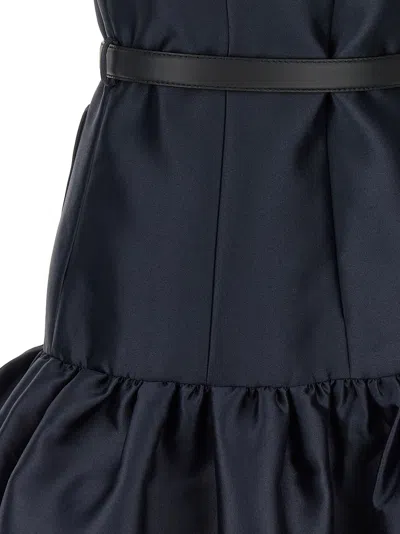 Self-portrait Crew Neck Taffeta Mini Dress With Ruffled Hem In Blue