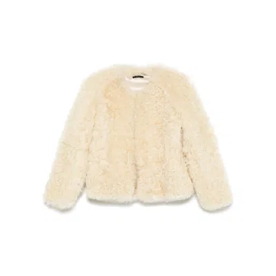 Tom Ford Curly Sheep Shearling Collarless Jacket In Neutral