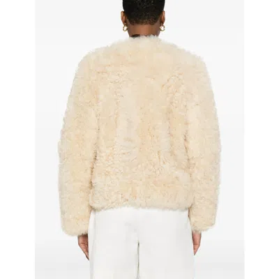 Tom Ford Curly Sheep Shearling Collarless Jacket In Neutral