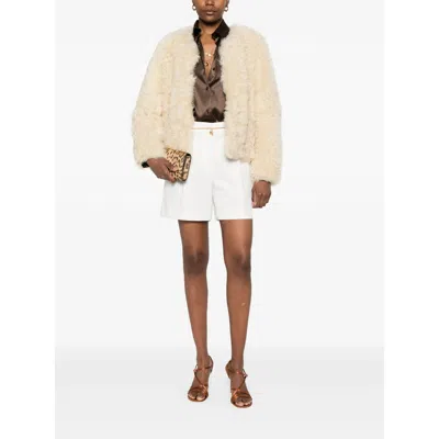 Tom Ford Curly Sheep Shearling Collarless Jacket In Neutral