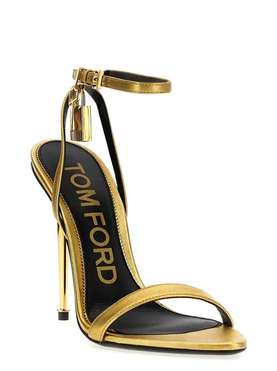 Tom Ford Gold Padlock Pointy Naked Heeled Sandals