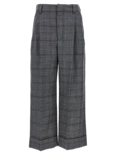 Brunello Cucinelli Grey Prince Of Wales Sartorial Crop Trousers In Gray