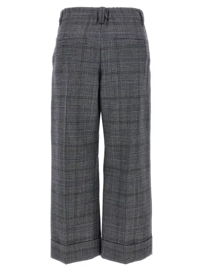 Brunello Cucinelli Grey Prince Of Wales Sartorial Crop Trousers In Gray