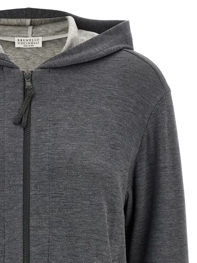 Brunello Cucinelli Precious Zipper Pull Sweatshirt Gray In Gray
