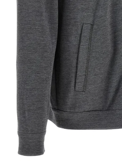 Brunello Cucinelli Precious Zipper Pull Sweatshirt Gray In Gray