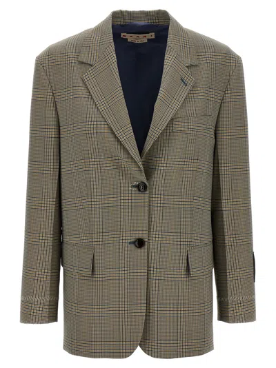Marni Check Blazer Prince Of Wales In Green